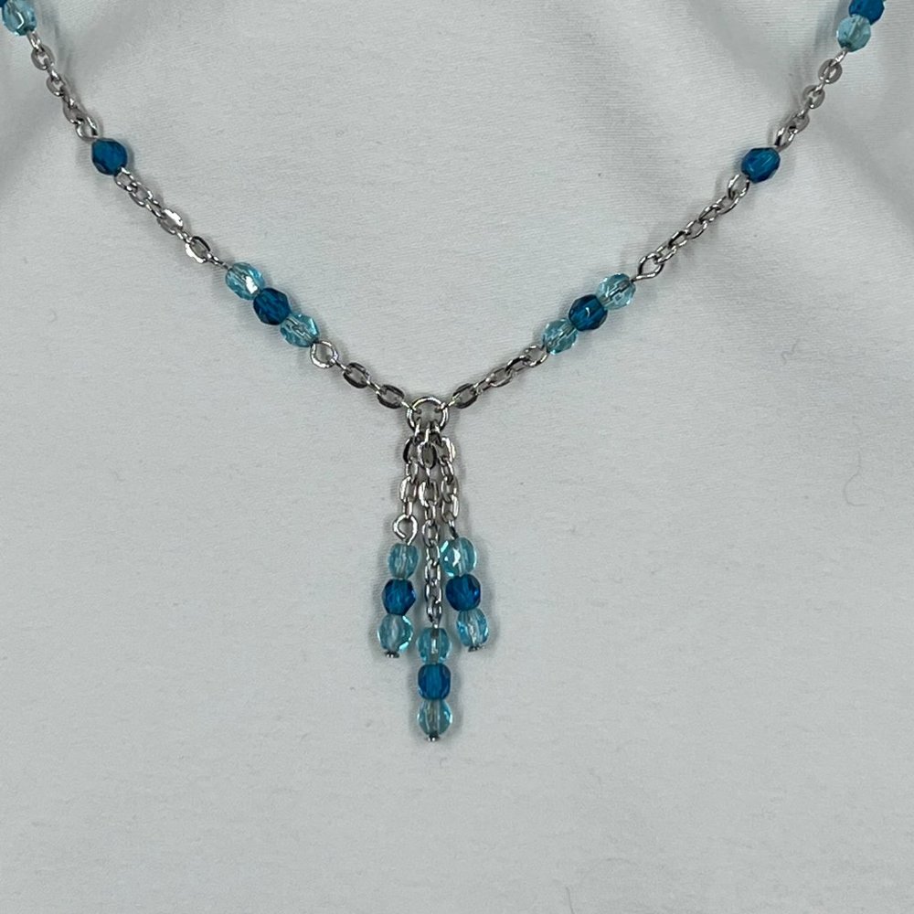 Silver Toned 18” Necklace with Blue Beading - Picture 2 of 4